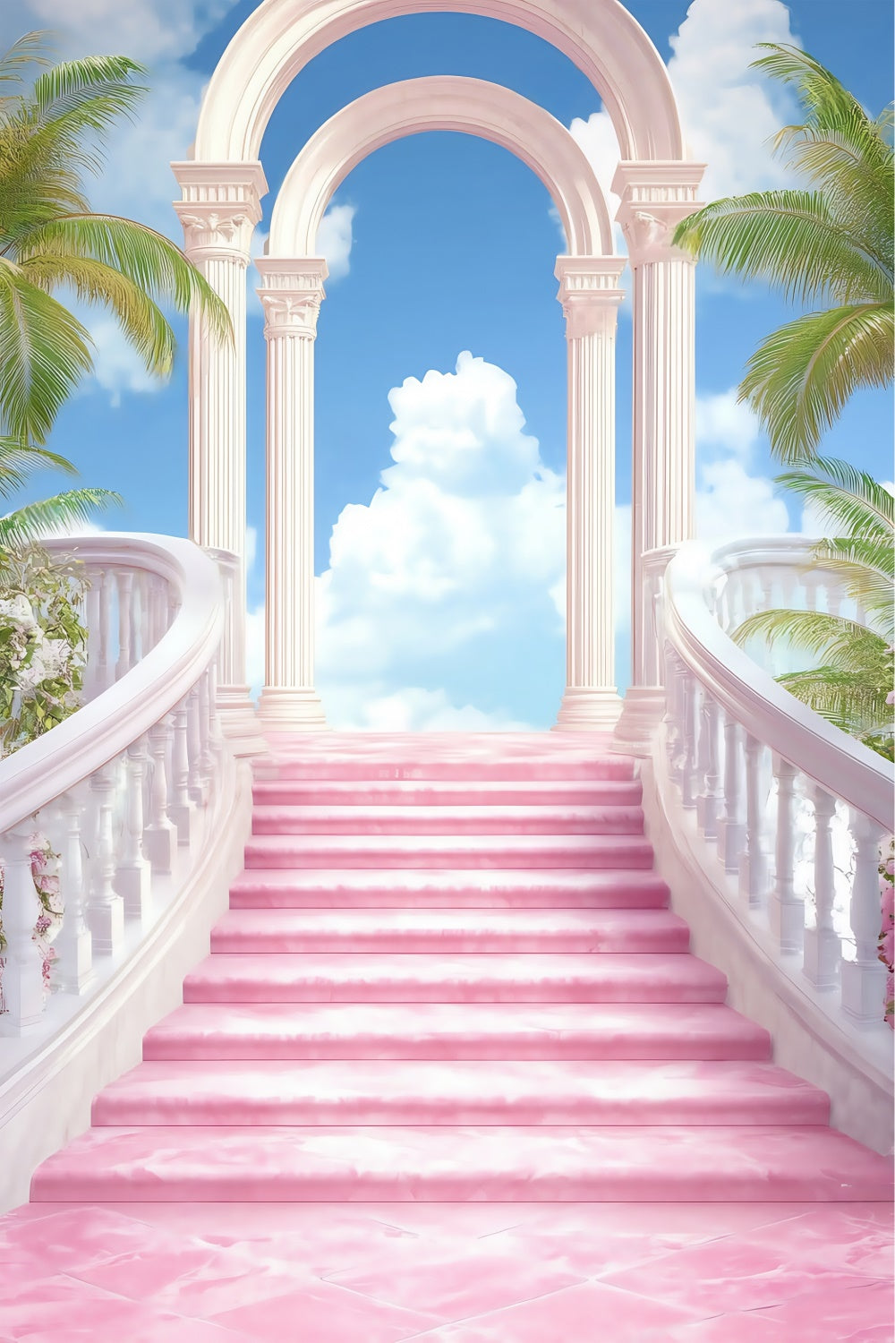 Toile de fond Ciel Escalier Palais Rose BRP57-231