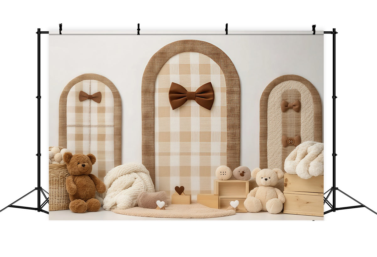 Toile de fond photo bébé Nœud Écossais Douillet Nounours BRP57-242