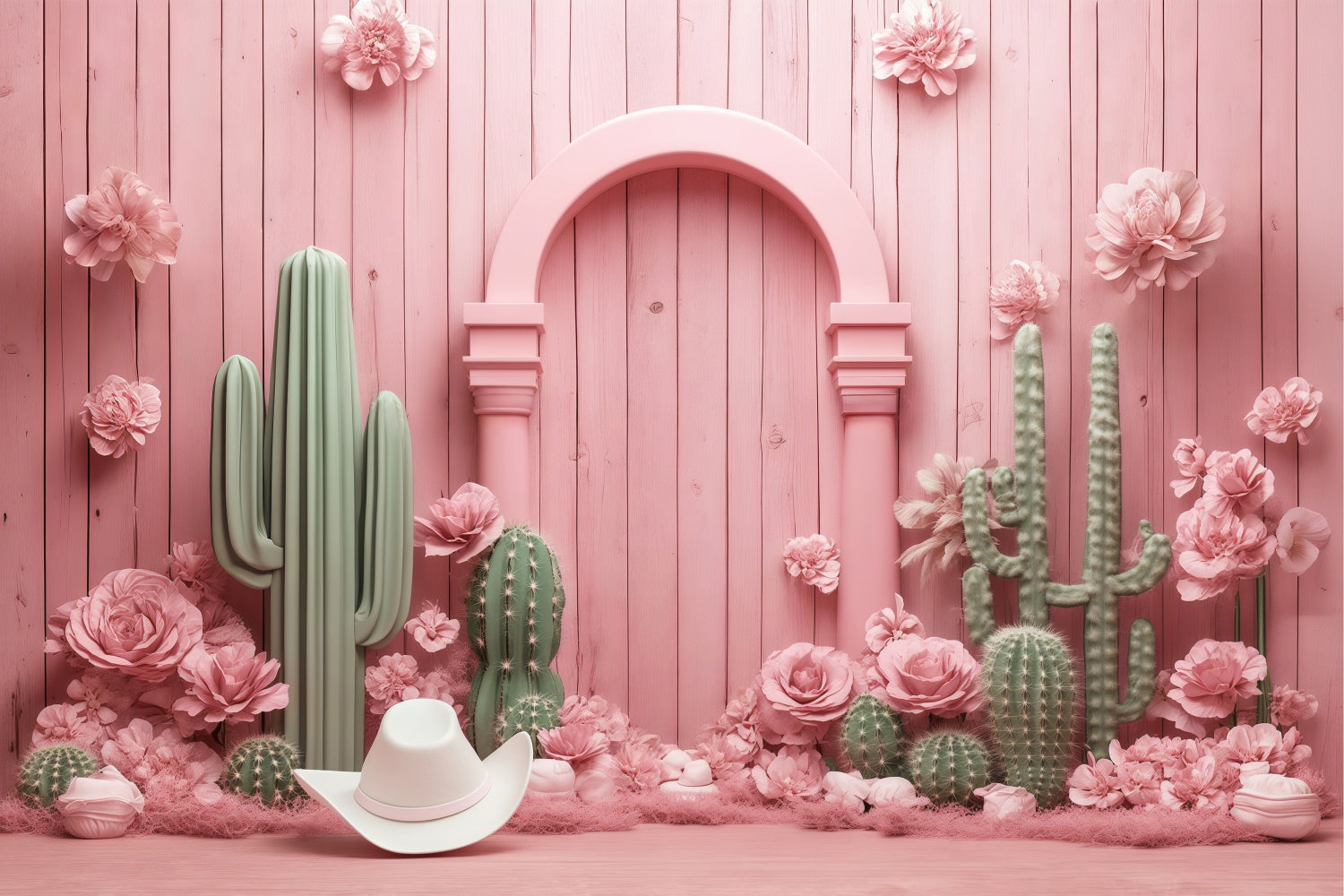 Toile de fond photo bébé Arche Cactus Rose BRP57-250