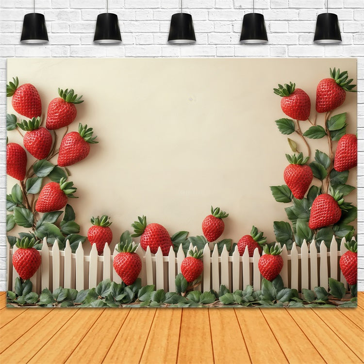 Fond studio photo enfant Champ de Fraises Clôture BRP57-260