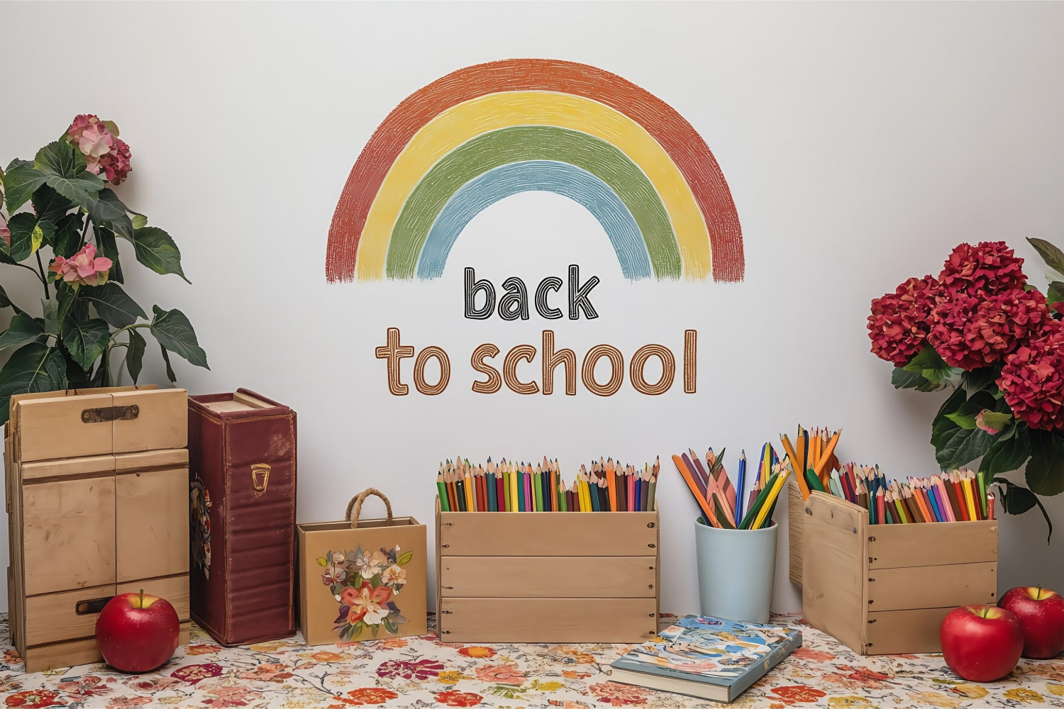 Toile de fond Photo École Bienvenue Arc-en-ciel Rustique BRP57-29