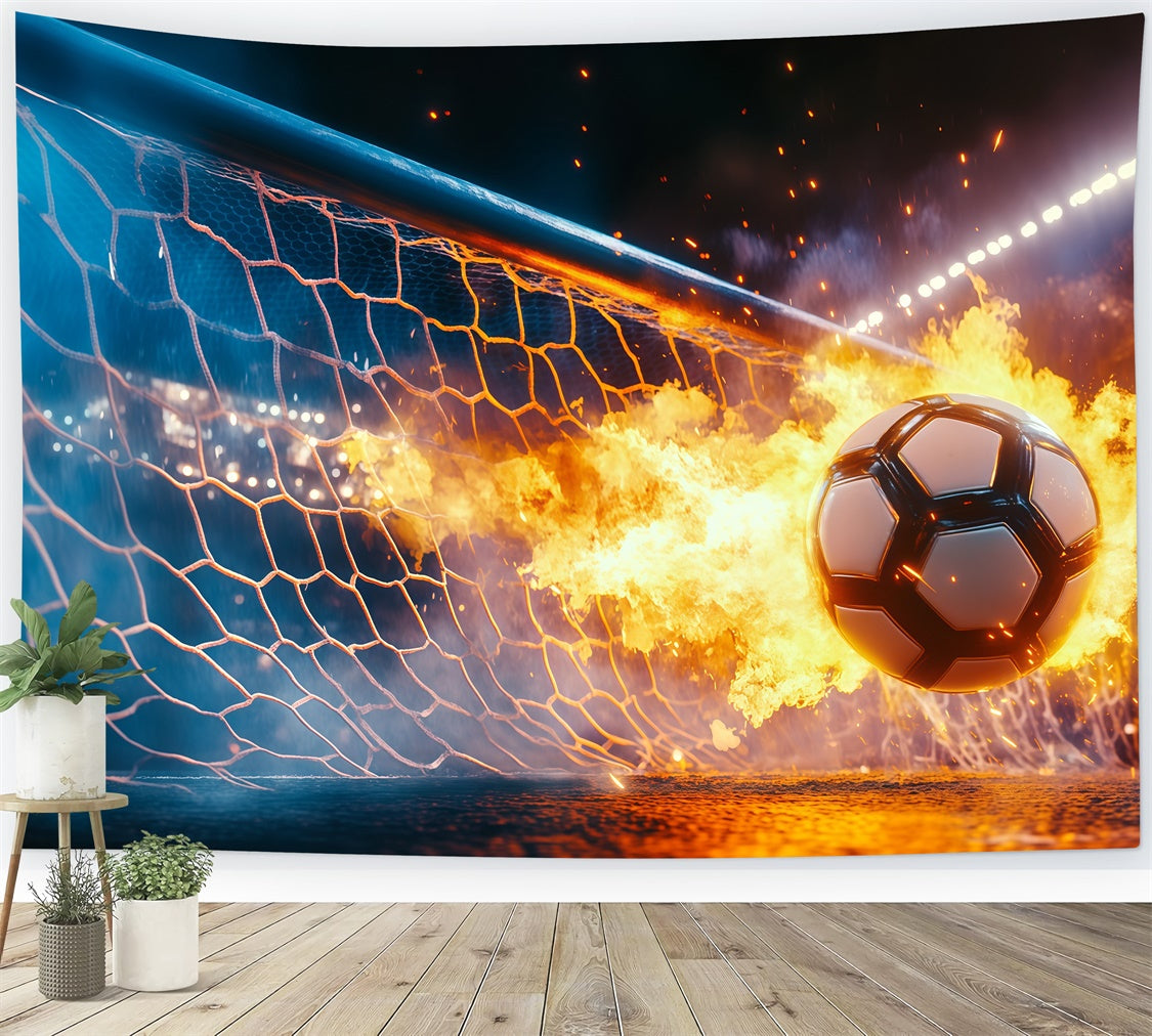 Toile de fond Photo Football Tir Flamboyant au But BRP57-316