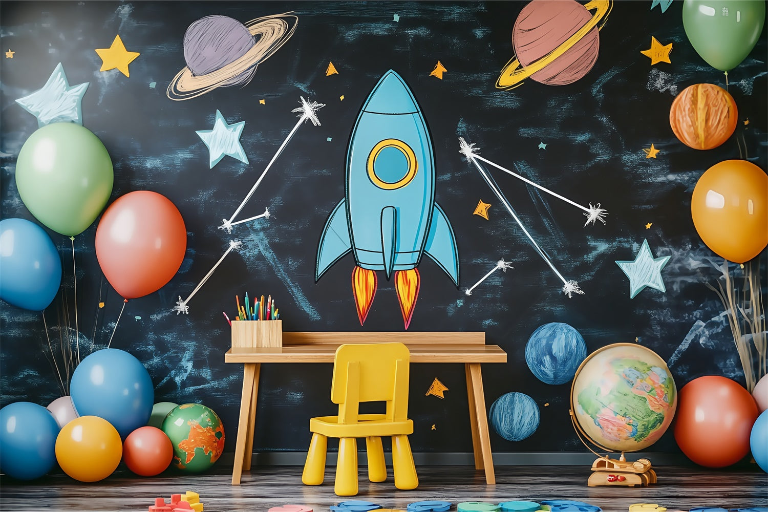 Toile de fond Salle de Classe Aventure Fusée Scolaire BRP57-34