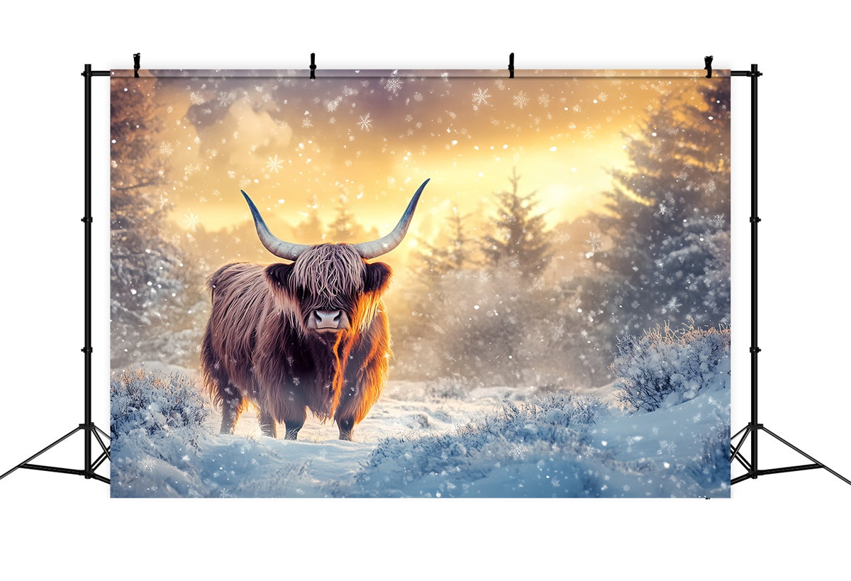 Toile de fond Hiver Pins Givrés Coucher de Soleil BRP57-352