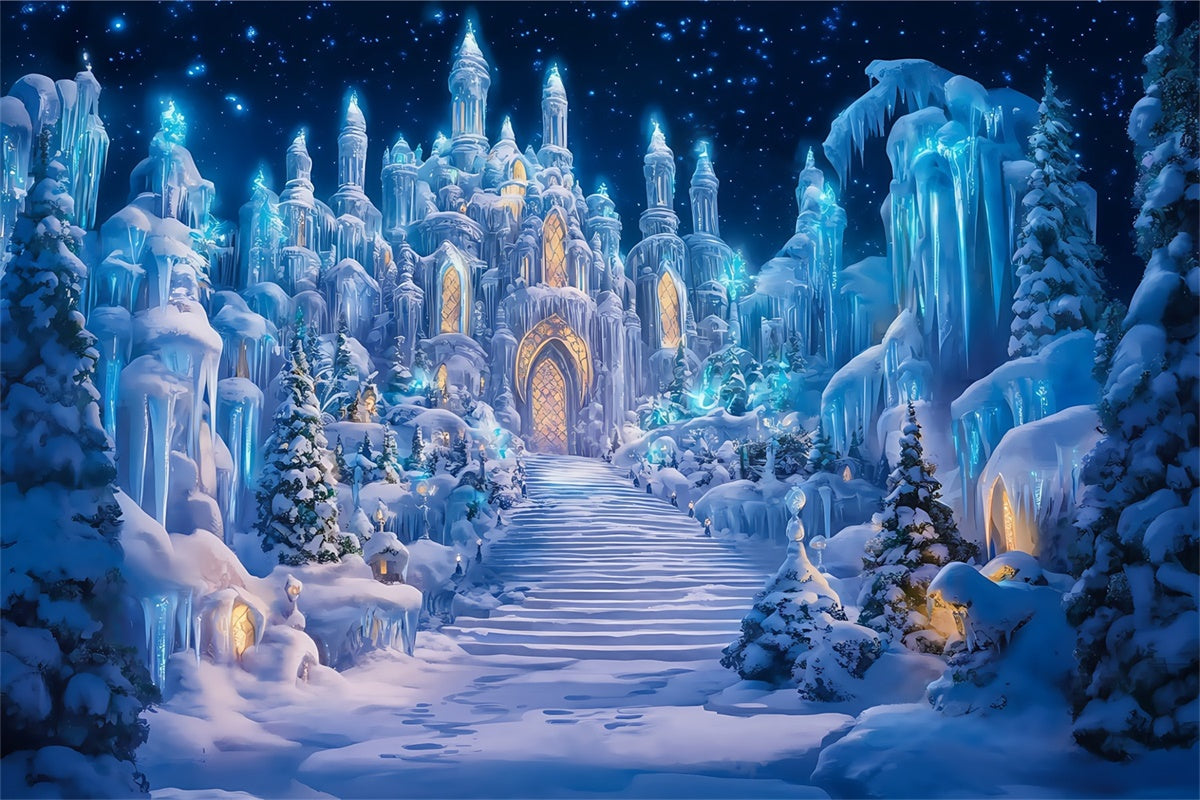 Toile de fond Château Château de Cristal Sentier Hiver BRP57-356