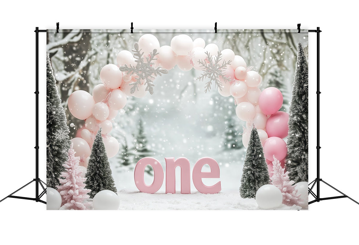 Toile de fond Hiver Merveille Enneigée Ballons 1er Anniversaire BRP57-357