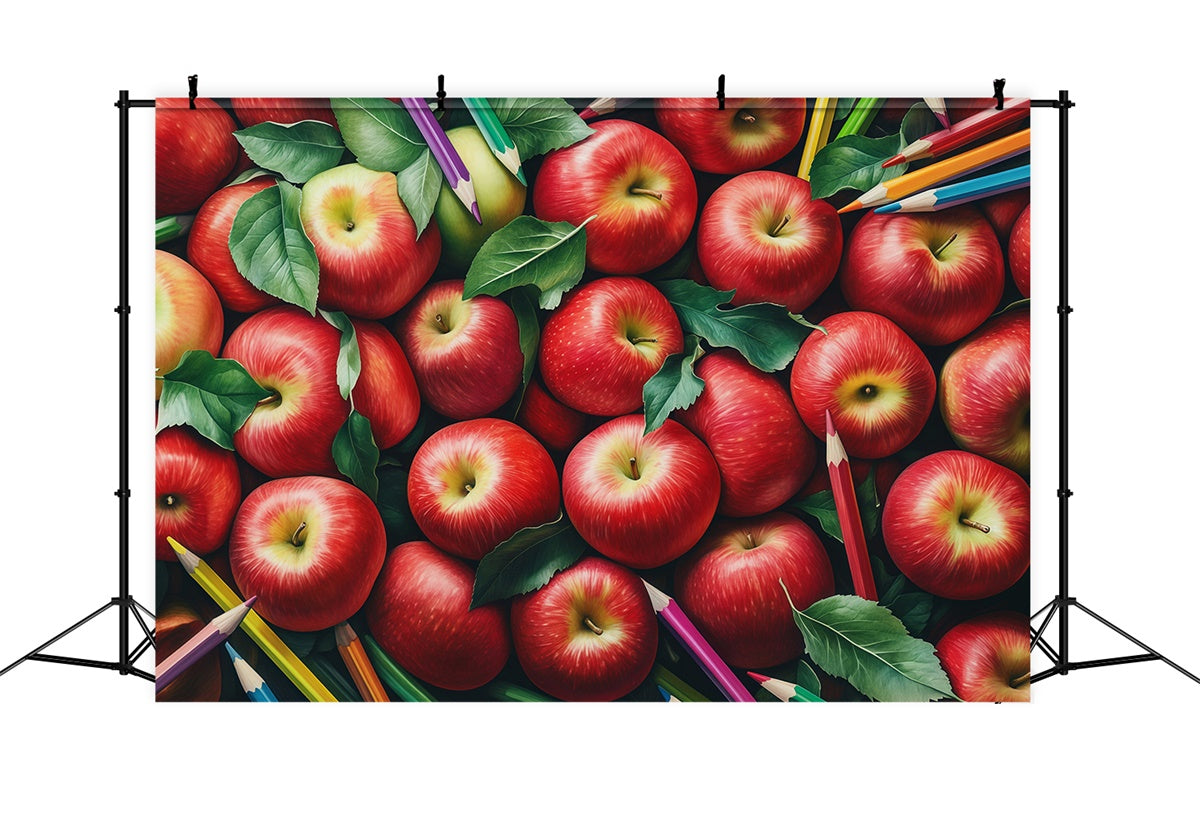 Toile de fond Rentrée des Classes Pommes et Crayons Joyeux BRP57-36