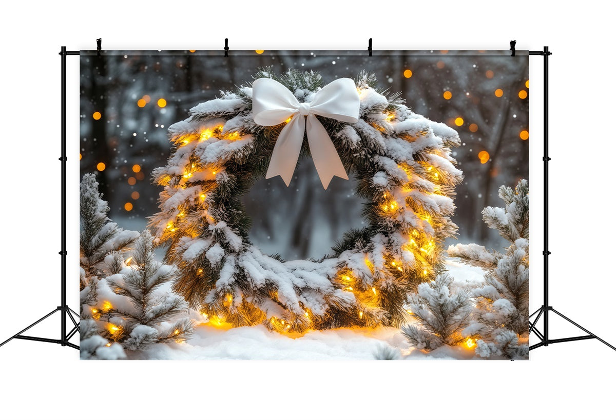 Toile de fond Hiver Pins Enneigés Guirlande Nuit BRP57-362