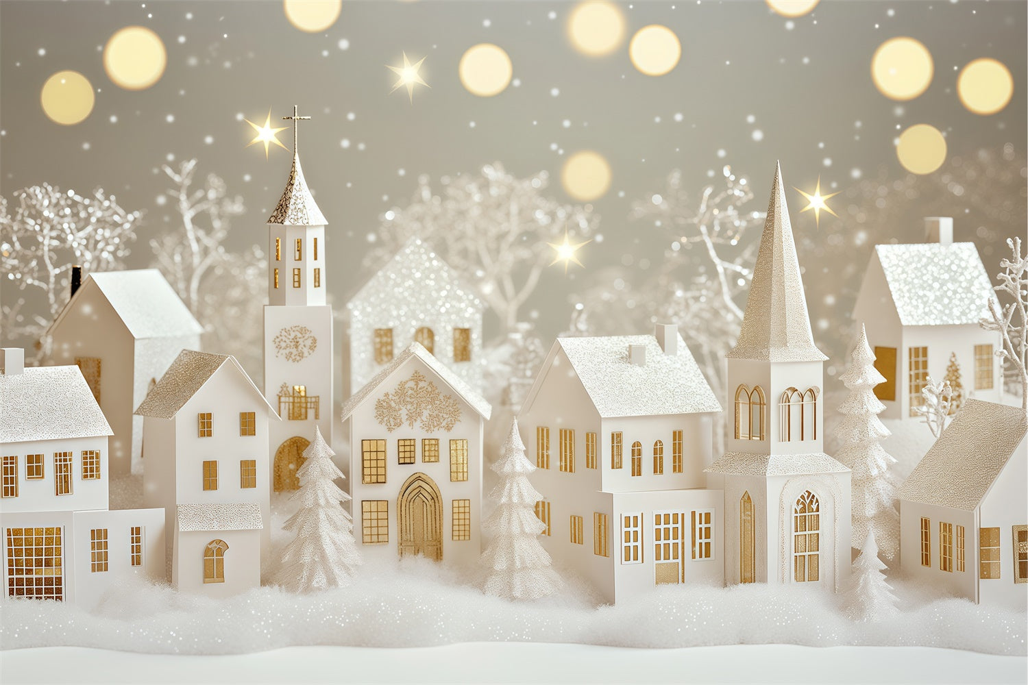 Toile de fond Hiver Scène Village de Papier Étincelant BRP57-367