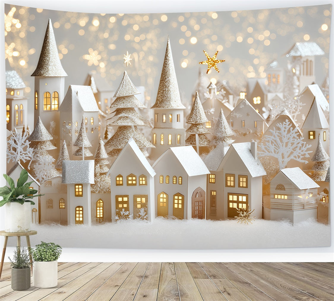Toile de fond Photo Hiver Chalet de Fête Illuminé BRP57-368