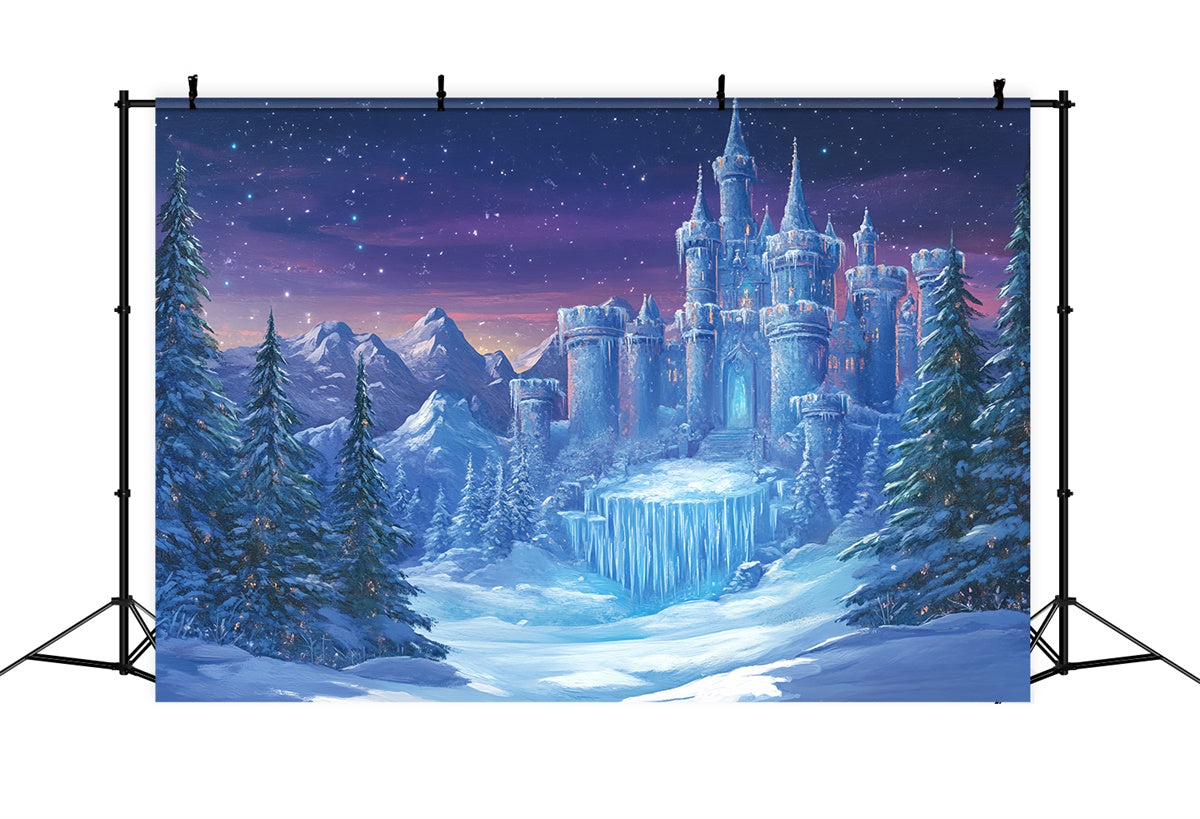 Toile de fond Hiver Merveille Pins Enneigés Château BRP57-370