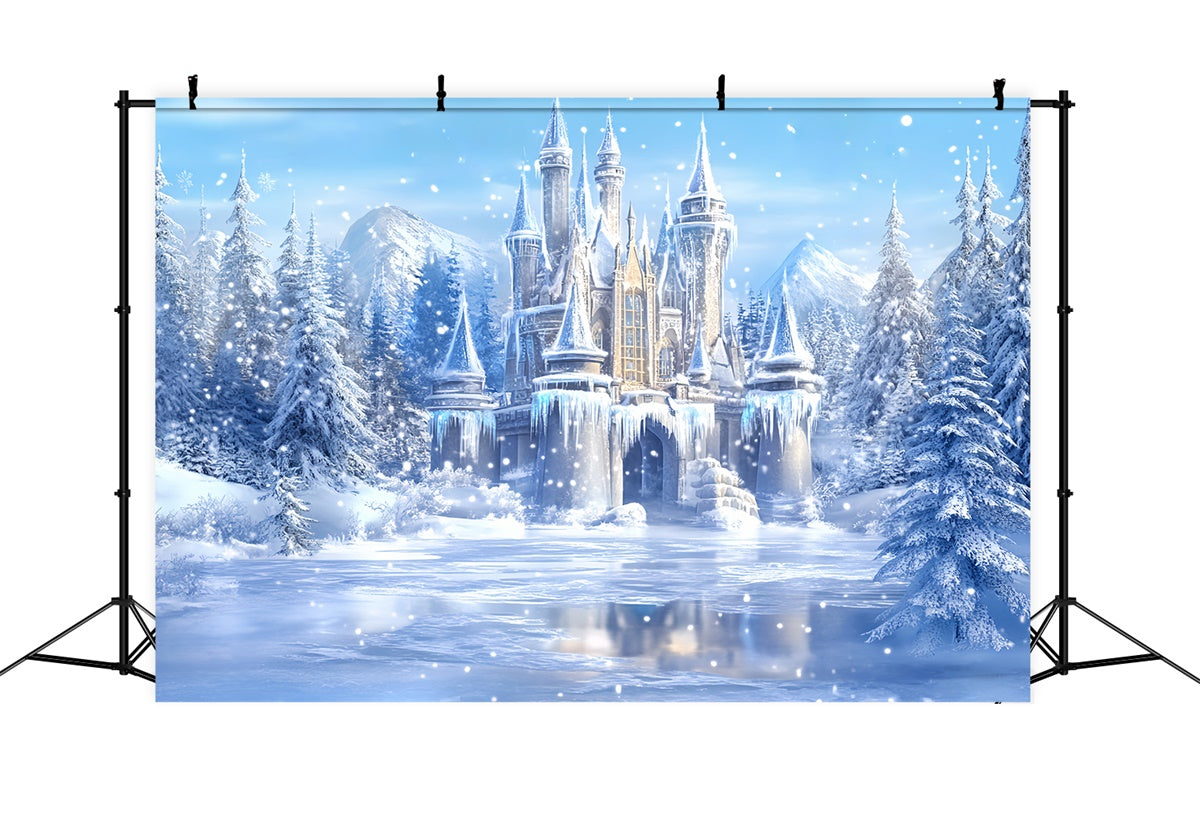 Toile de fond Hiver Merveille Lac Gelé Château BRP57-373