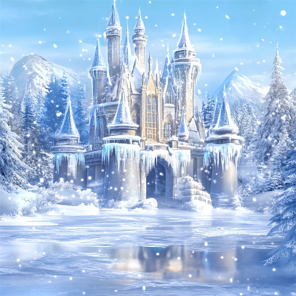 Toile de fond Hiver Merveille Lac Gelé Château BRP57-373