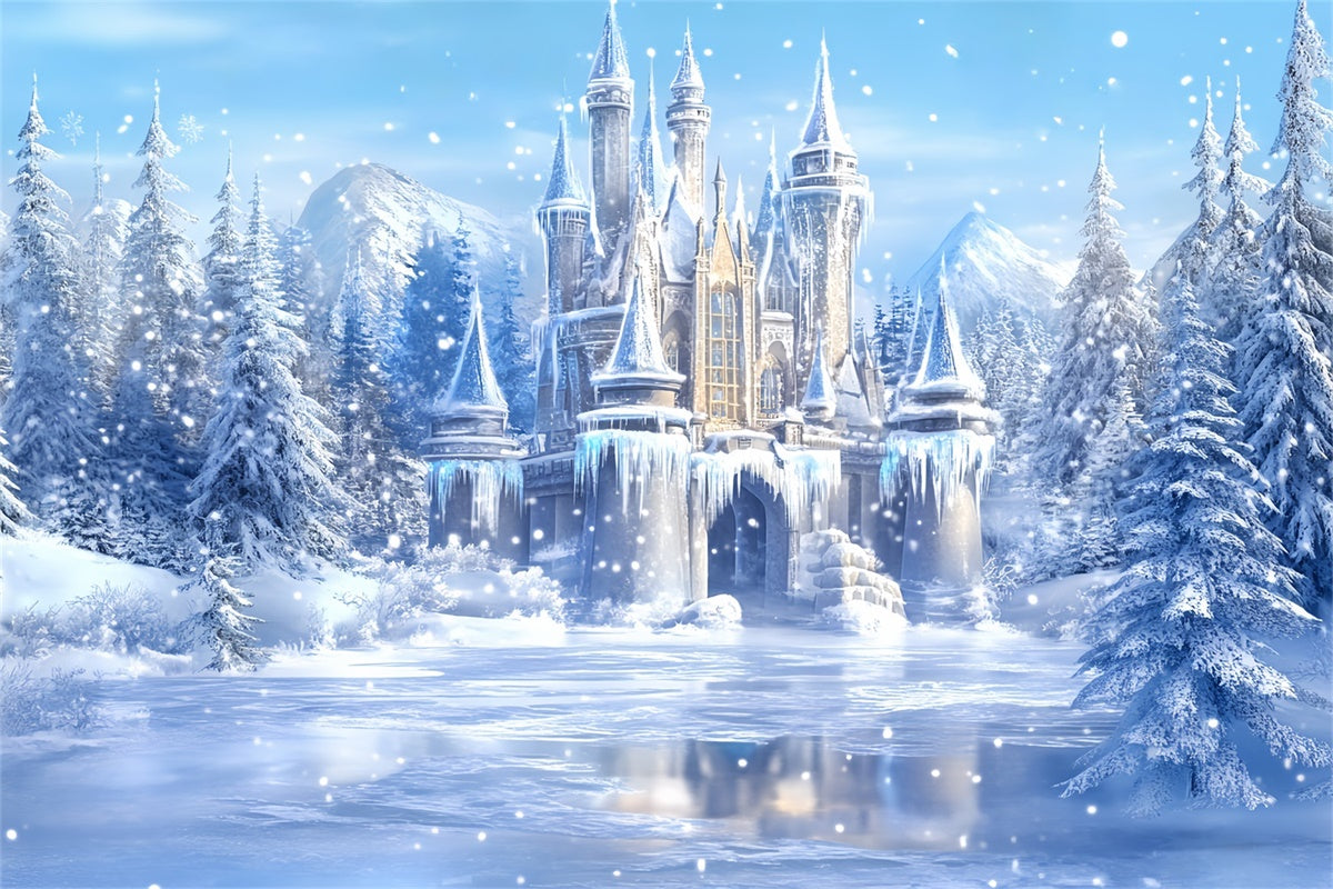 Toile de fond Hiver Merveille Lac Gelé Château BRP57-373