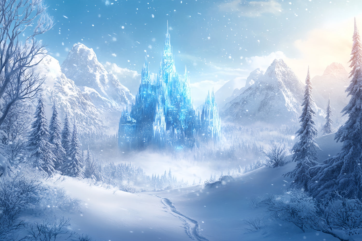 Toile de fond Hiver Château de Glace Enchanté Brumeux BRP57-376