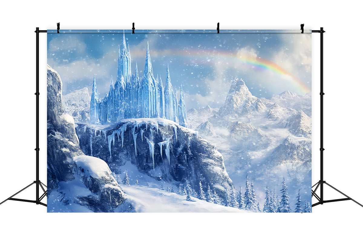 Toile de fond Hiver Merveille Château Arc-en-Ciel Gelé BRP57-377
