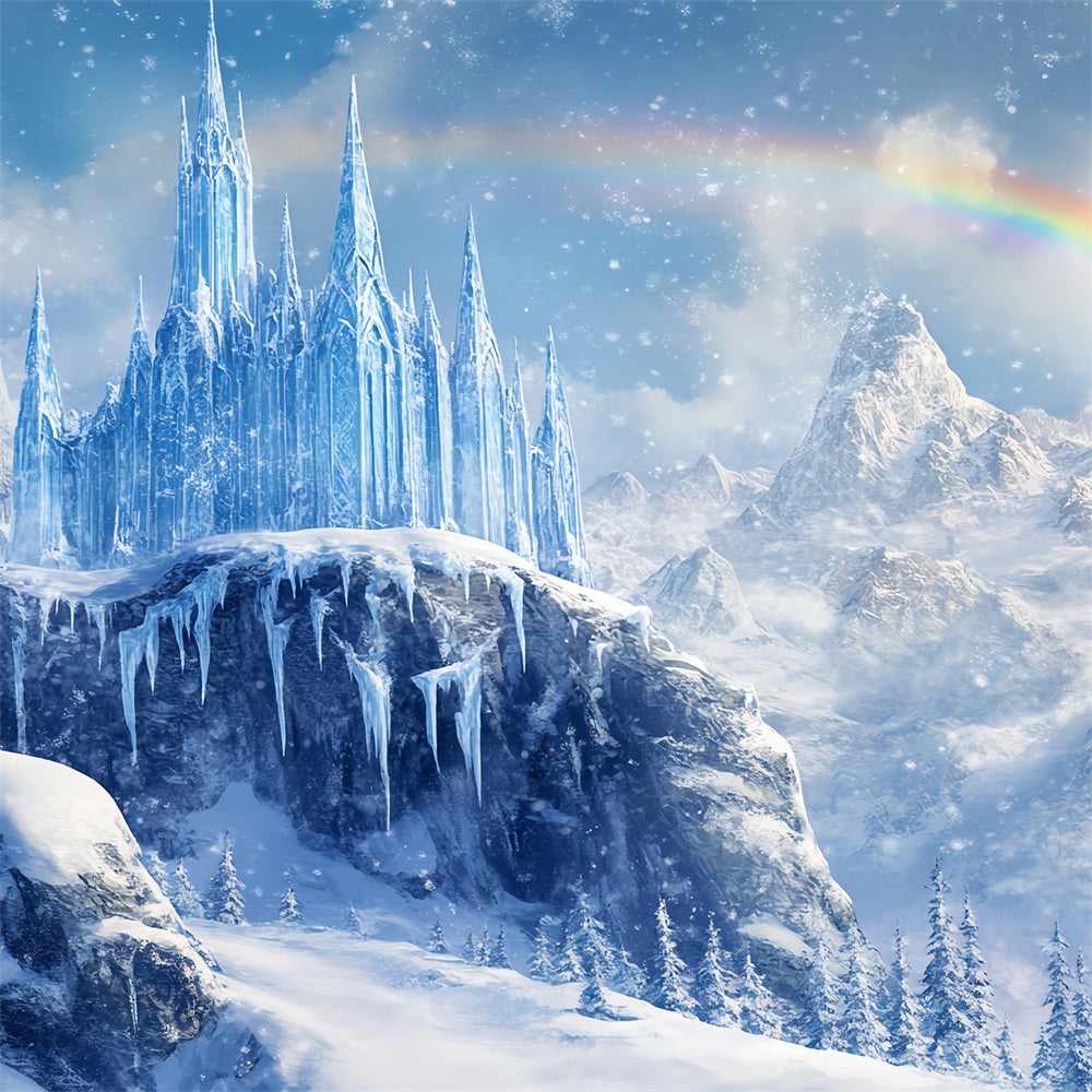 Toile de fond Hiver Merveille Château Arc-en-Ciel Gelé BRP57-377