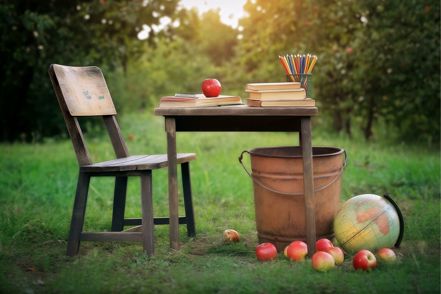 Toile de fond Photo École Table d’Apprentissage en Forêt BRP57-38