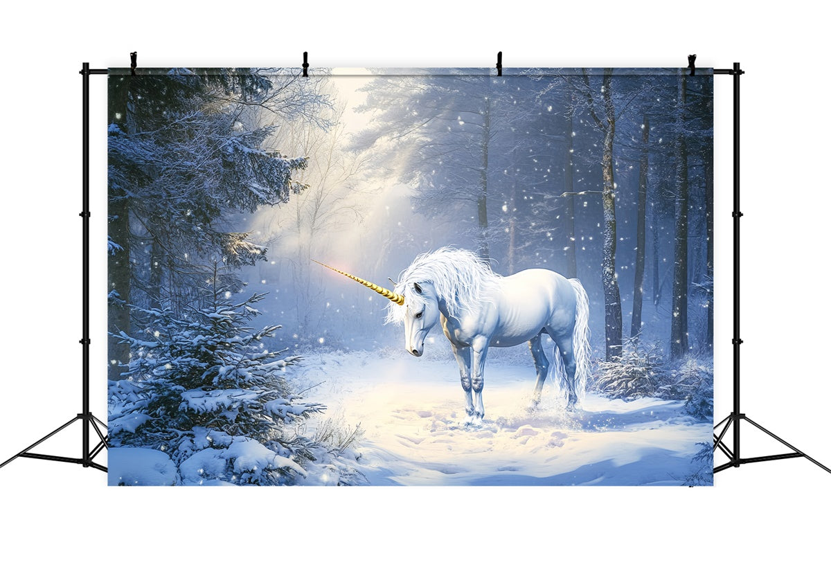 Toile de fond Hiver Forêt Licorne Magique Givrée BRP57-380