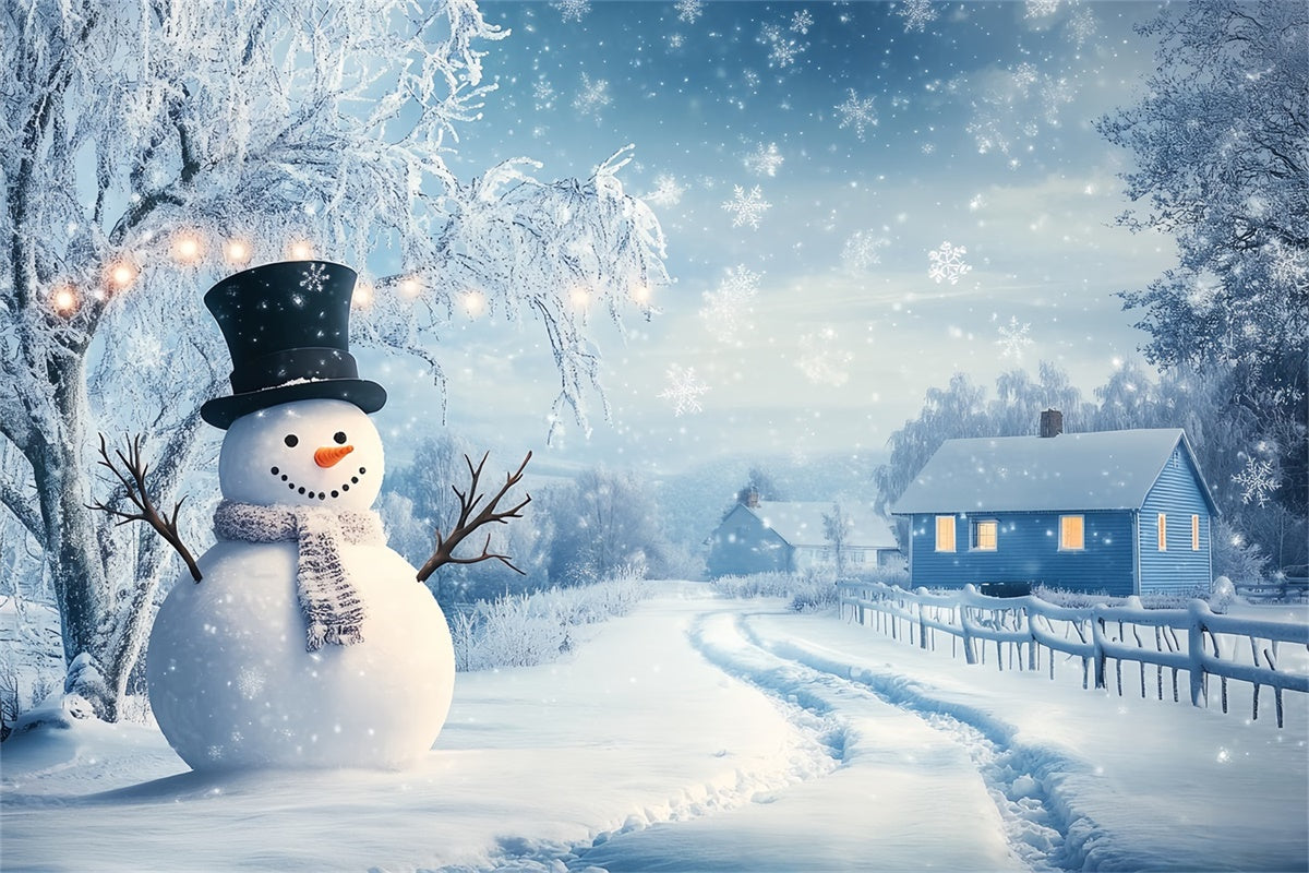 Toile de fond Hiver Scène Bonhomme de Neige Village de Noël BRP57-387
