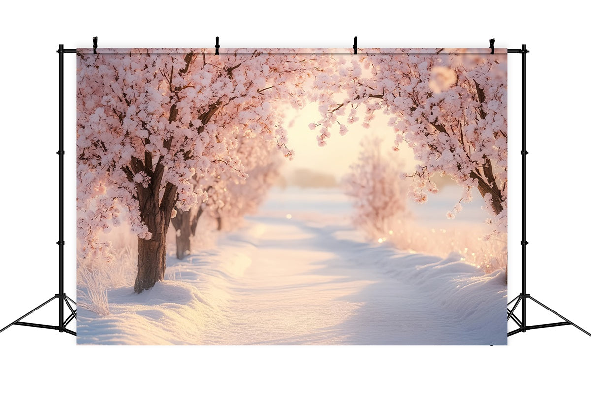 Toile de fond Hiver Sentier Floral Hivernal Rosé BRP57-390