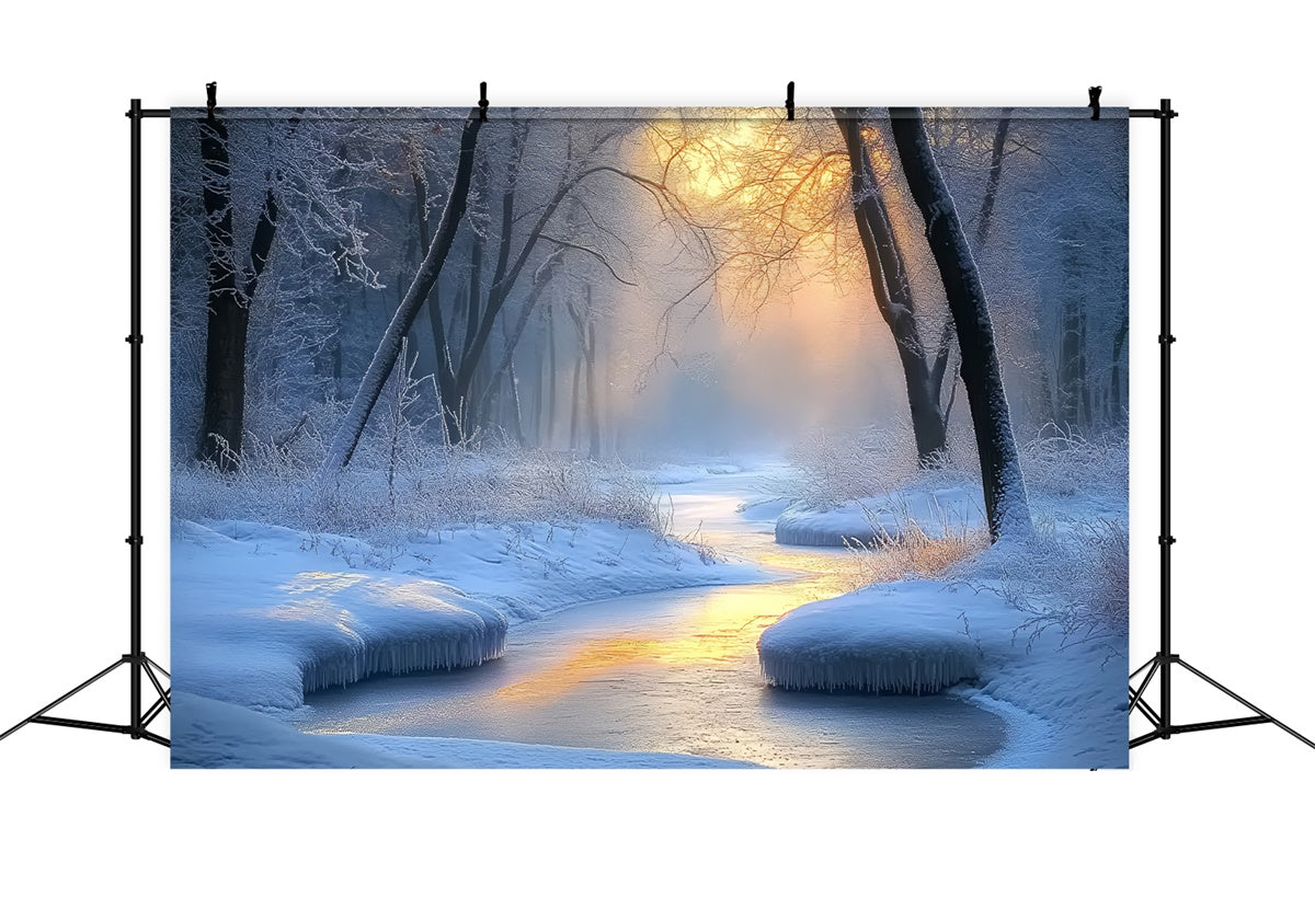 Toile de fond Hiver Merveille Forêt Gelée Ruisseau BRP57-391