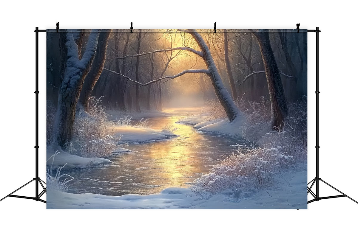 Toile de fond Hiver Forêt Rivière Tranquille Matin BRP57-392