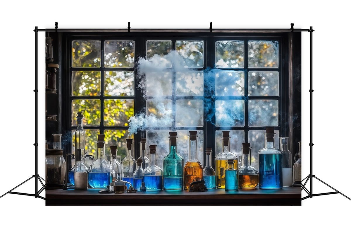 Toile de fond Laboratoire de Chimie Fenêtre et Potion Bleue BRP57-44