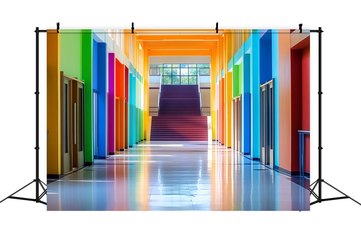 Toile de fond Scolaire Couloir Arc-en-ciel Bienvenue BRP57-45