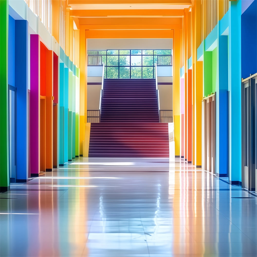 Toile de fond Scolaire Couloir Arc-en-ciel Bienvenue BRP57-45