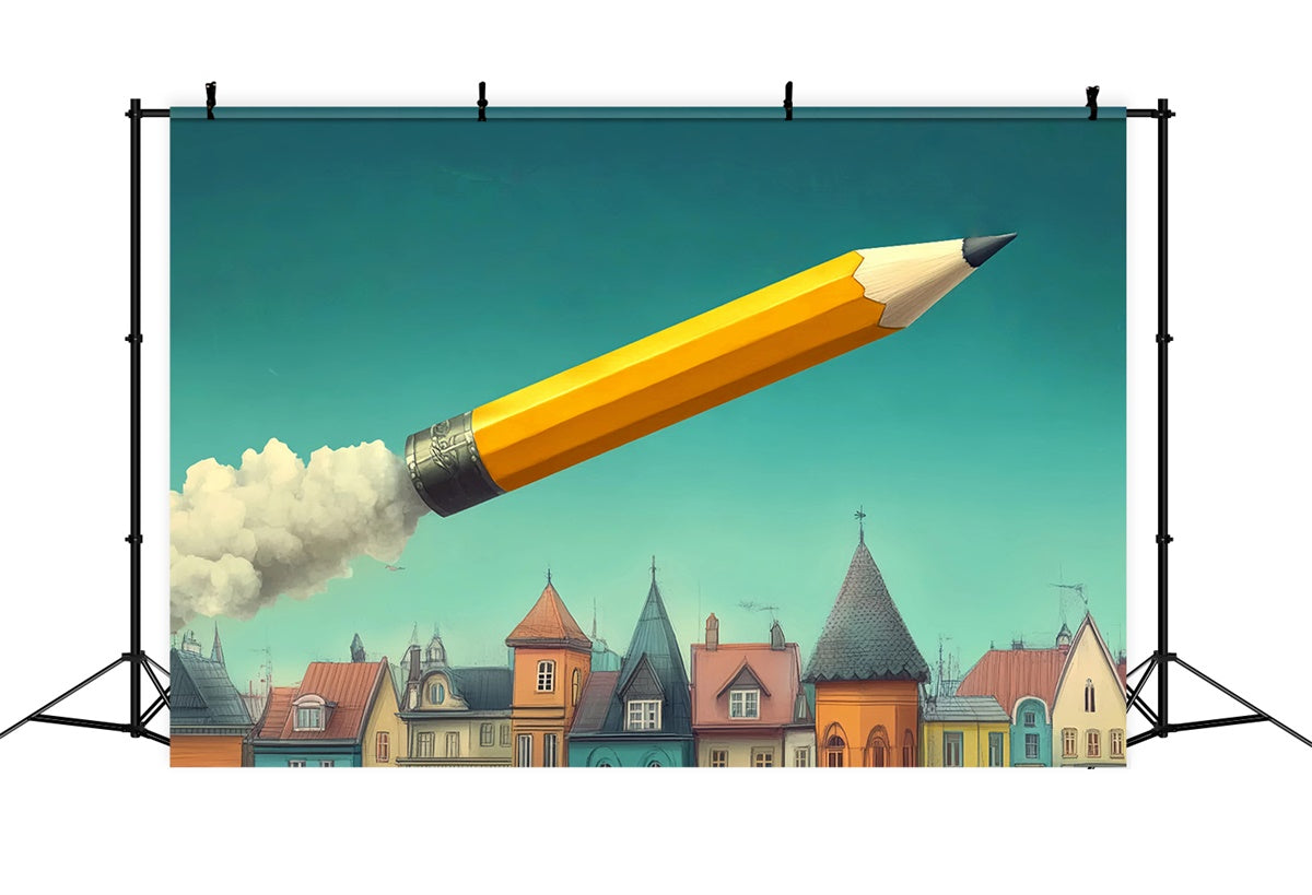 Toile de fond Rentrée des Classes Lancement de Fusée Crayon BRP57-47