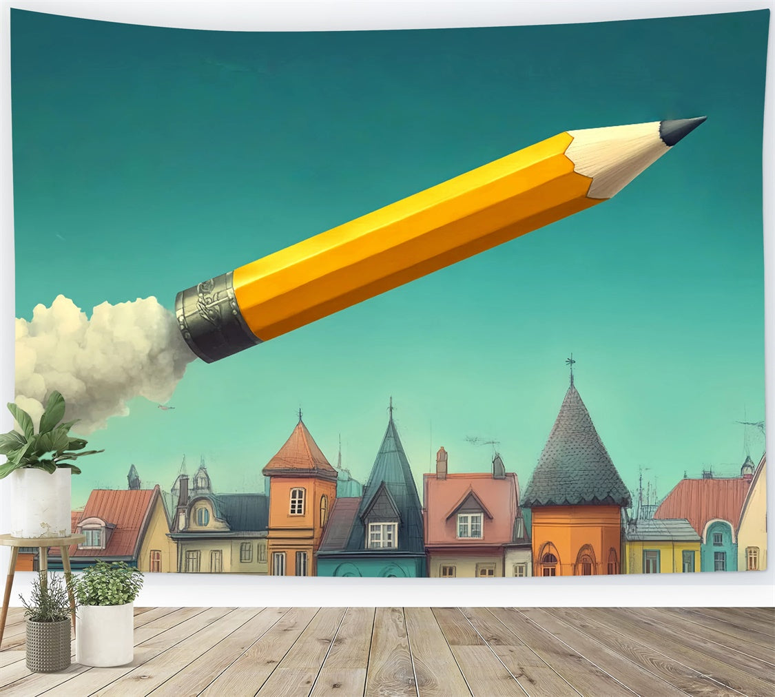 Toile de fond Rentrée des Classes Lancement de Fusée Crayon BRP57-47
