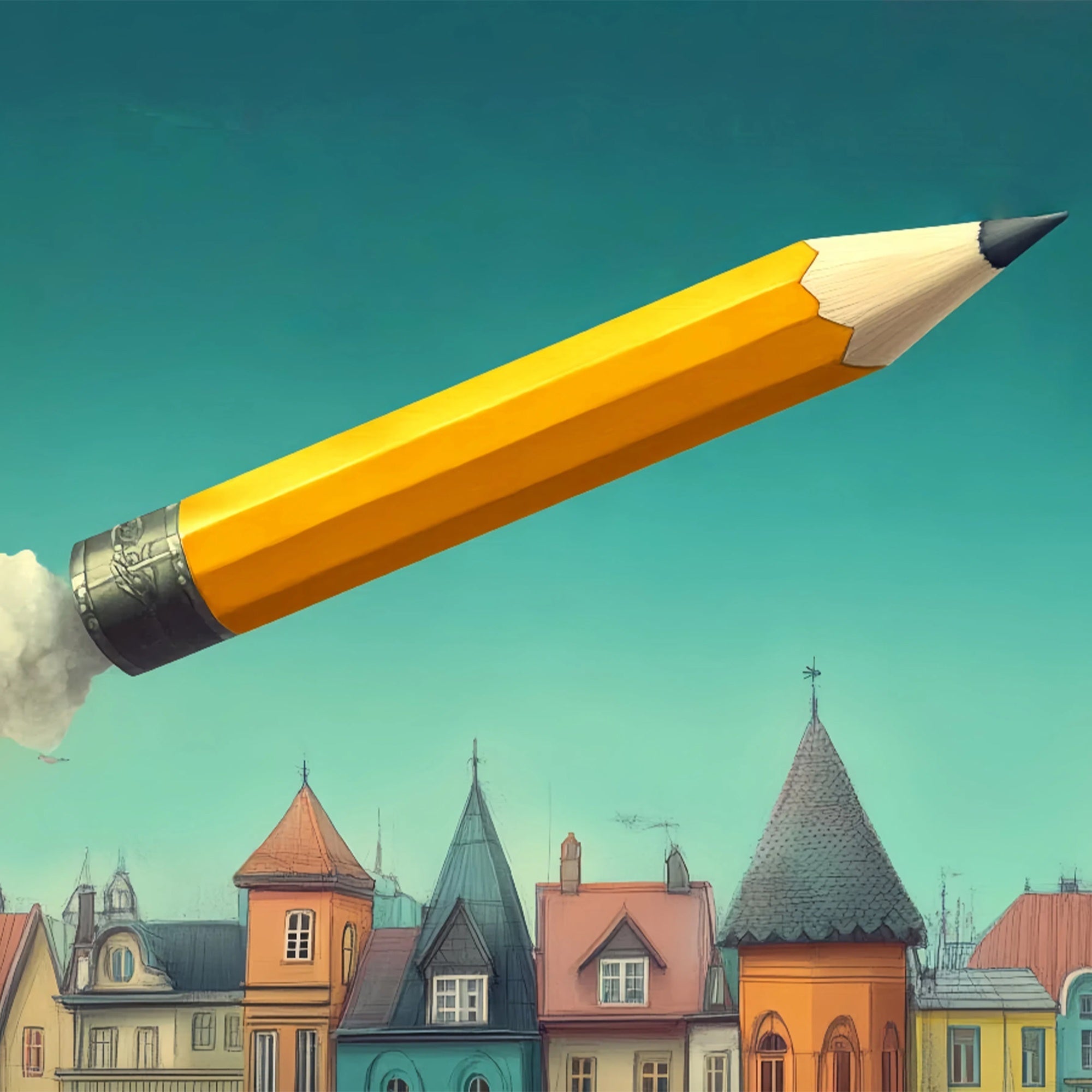 Toile de fond Rentrée des Classes Lancement de Fusée Crayon BRP57-47