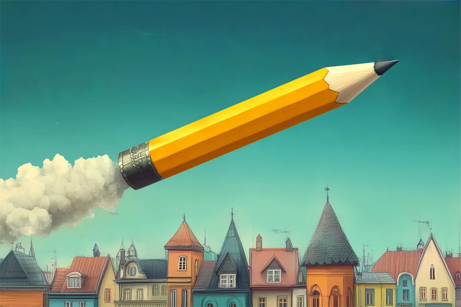 Toile de fond Rentrée des Classes Lancement de Fusée Crayon BRP57-47