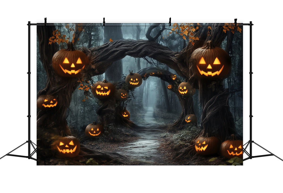 Toile de fond Halloween Chemin de Lanternes Citrouille en Forêt BRP57-60