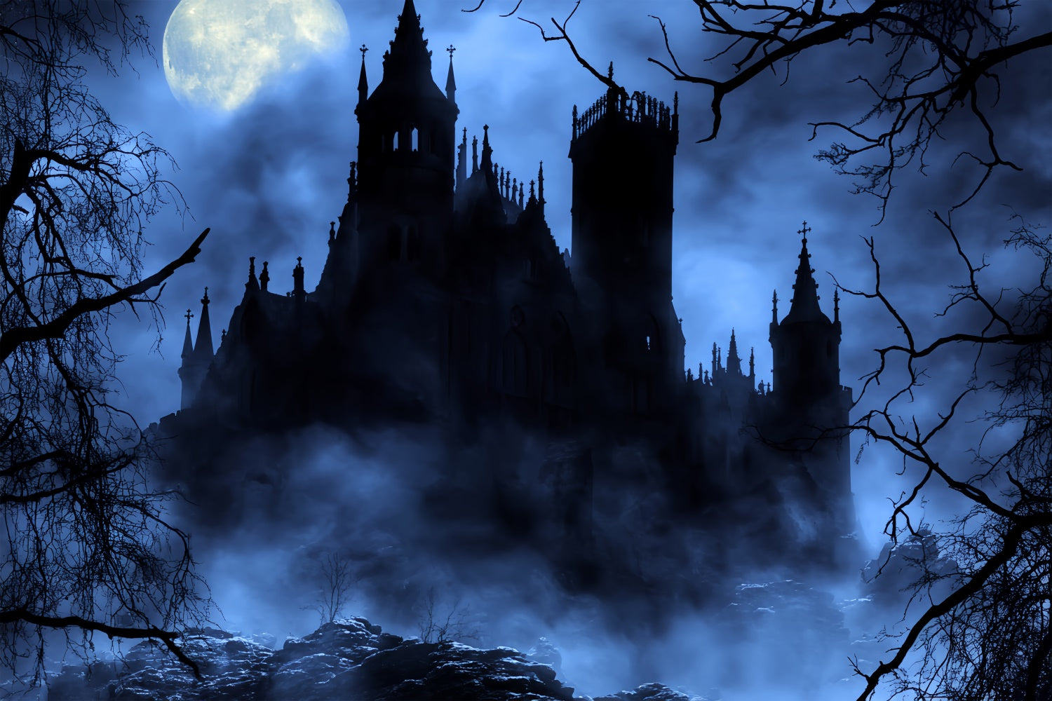 Toile de fond Photo Halloween Château de Minuit Brumeux BRP57-61