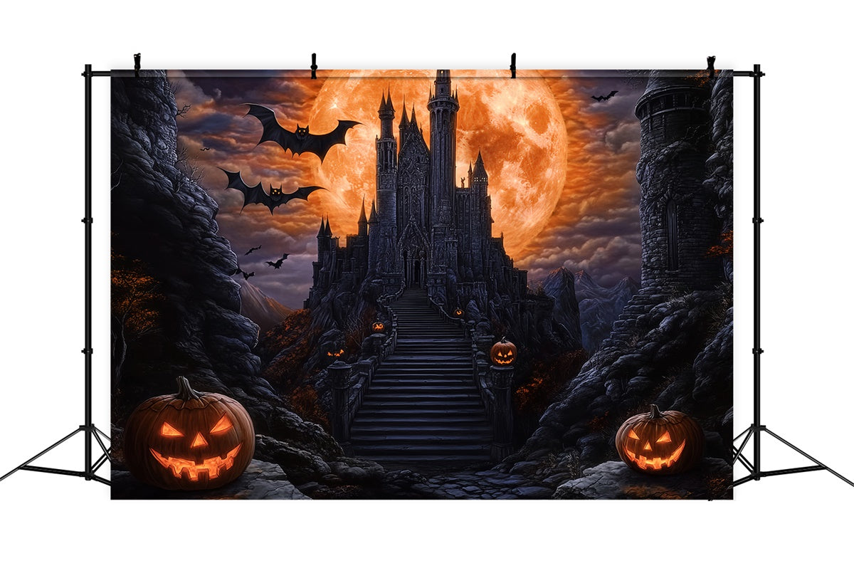 Toile de fond Halloween Château de Chauves-Souris Lune de Sang BRP57-62