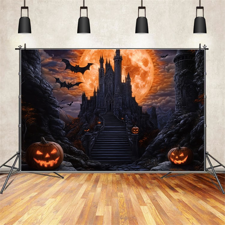 Toile de fond Halloween Château de Chauves-Souris Lune de Sang BRP57-62