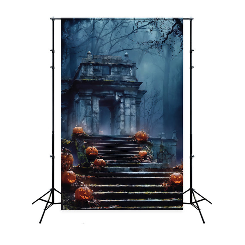 Toile de fond Halloween Allée Brume Bleue du Cimetière BRP57-69