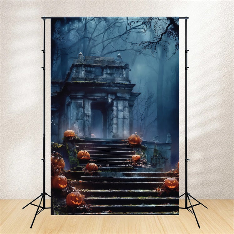 Toile de fond Halloween Allée Brume Bleue du Cimetière BRP57-69