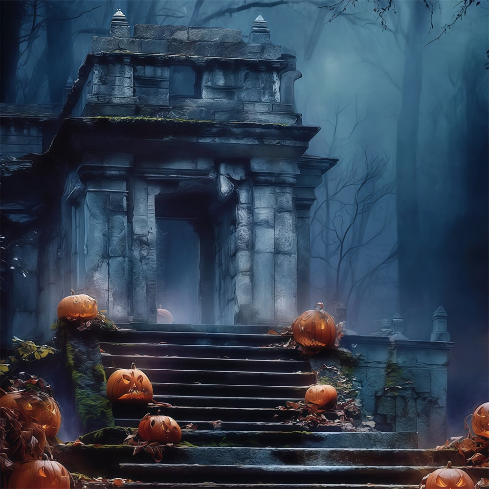 Toile de fond Halloween Allée Brume Bleue du Cimetière BRP57-69
