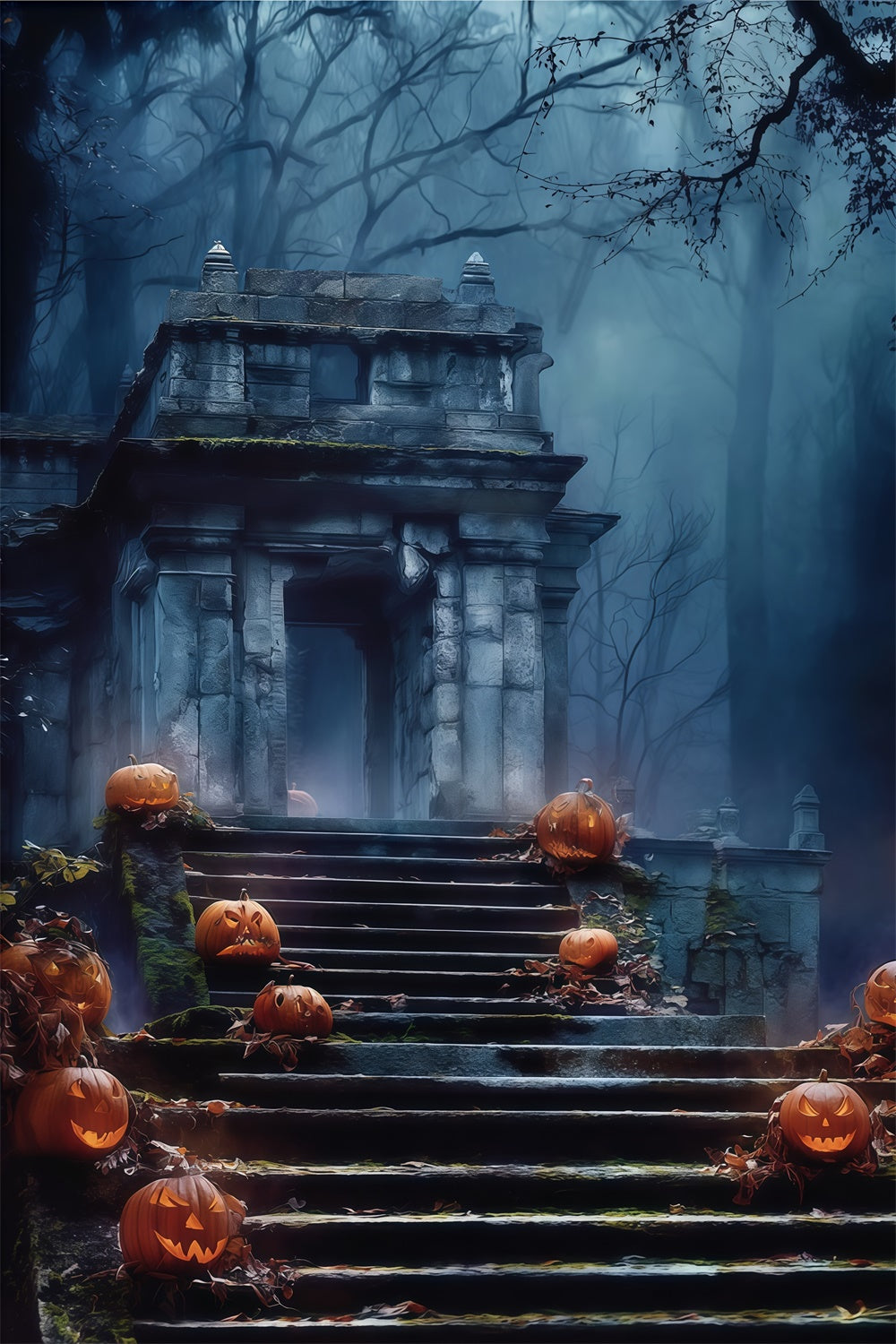 Toile de fond Halloween Allée Brume Bleue du Cimetière BRP57-69