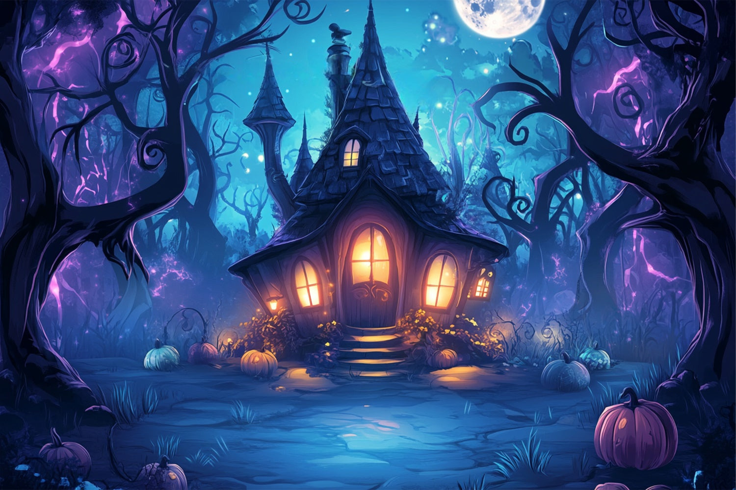 Toile de fond Halloween Chalet de Sorcière Enchanté BRP57-71