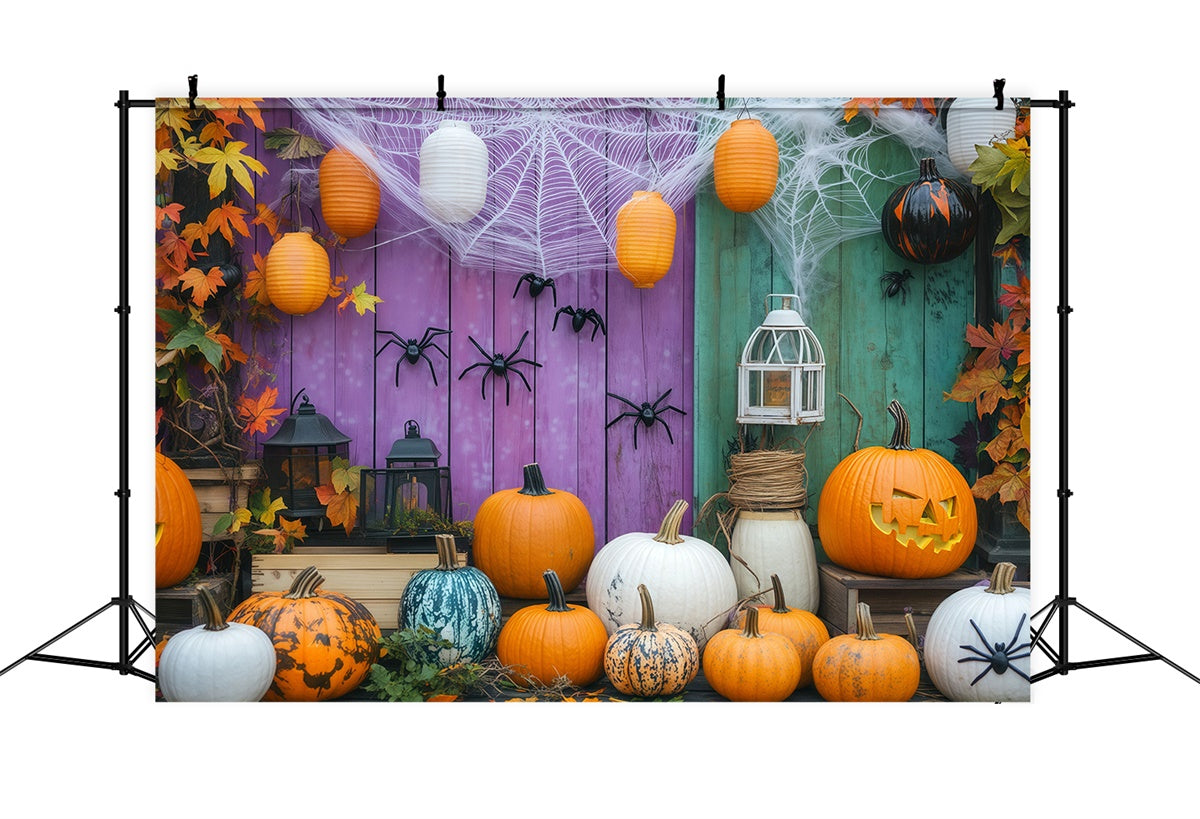 Toile de fond Halloween Mur de Citrouille et Toile d’Araignée BRP57-78