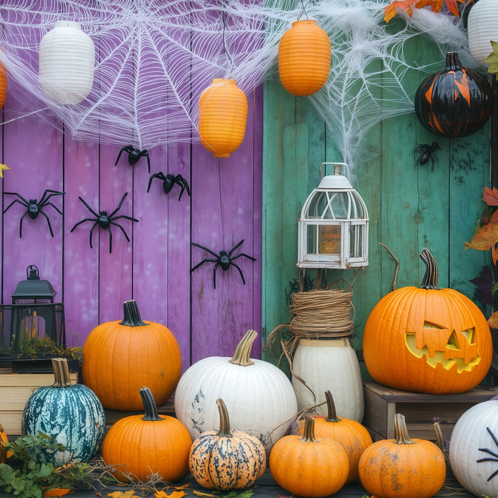 Toile de fond Halloween Mur de Citrouille et Toile d’Araignée BRP57-78