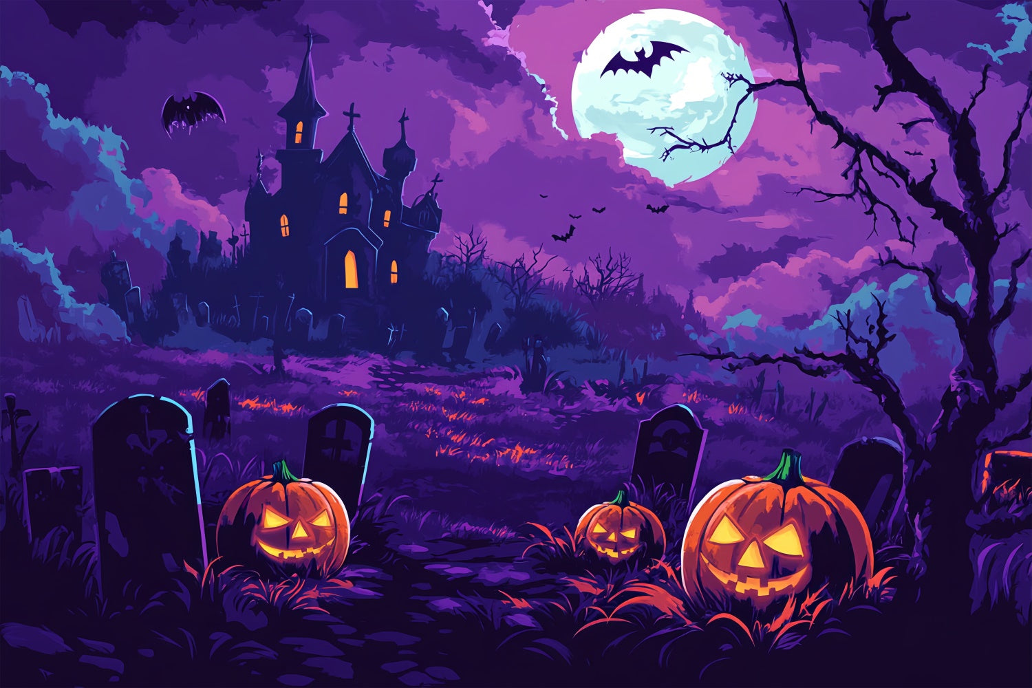 Toile de fond Photo Halloween Lueur Citrouille au Clair de Lune BRP57-96