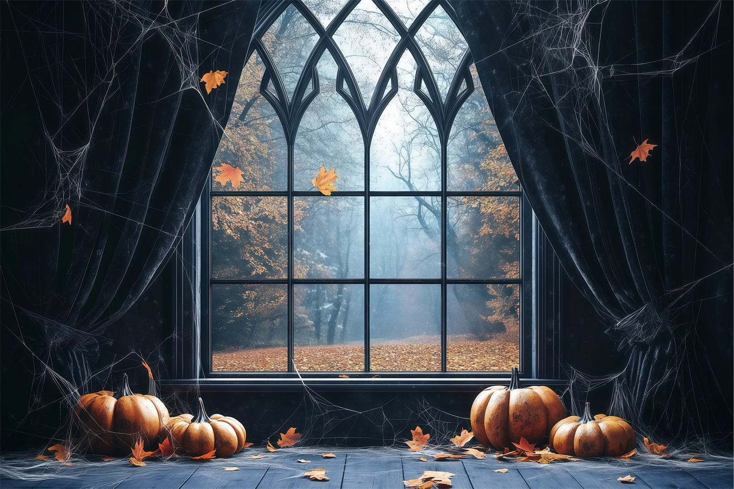Toile de fond Photo Halloween Rideaux Toile et Fenêtre Gothique BRP57-98