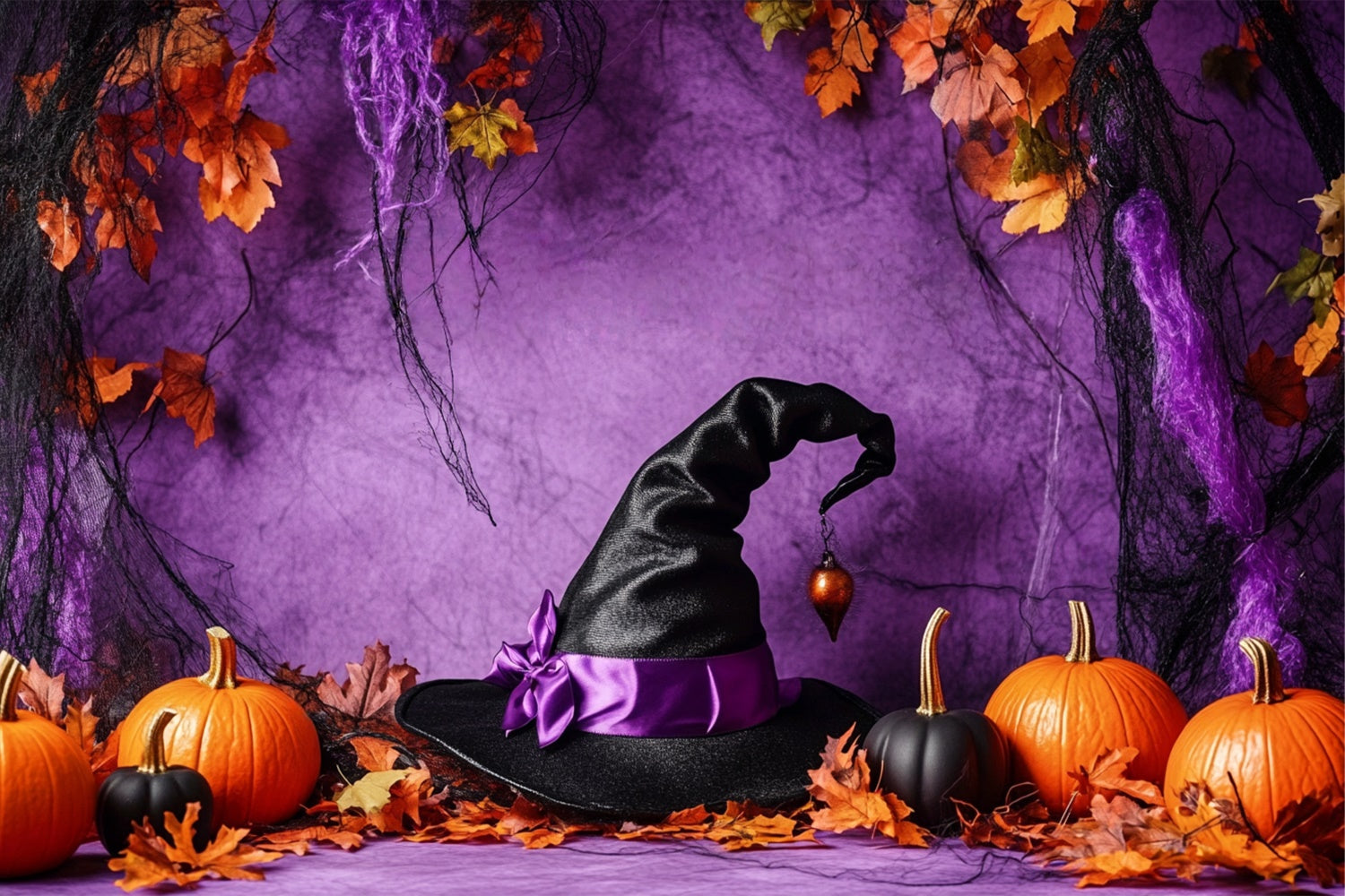 Toile de fond Halloween Magie Noire et Feuilles Dorées BRP57-99
