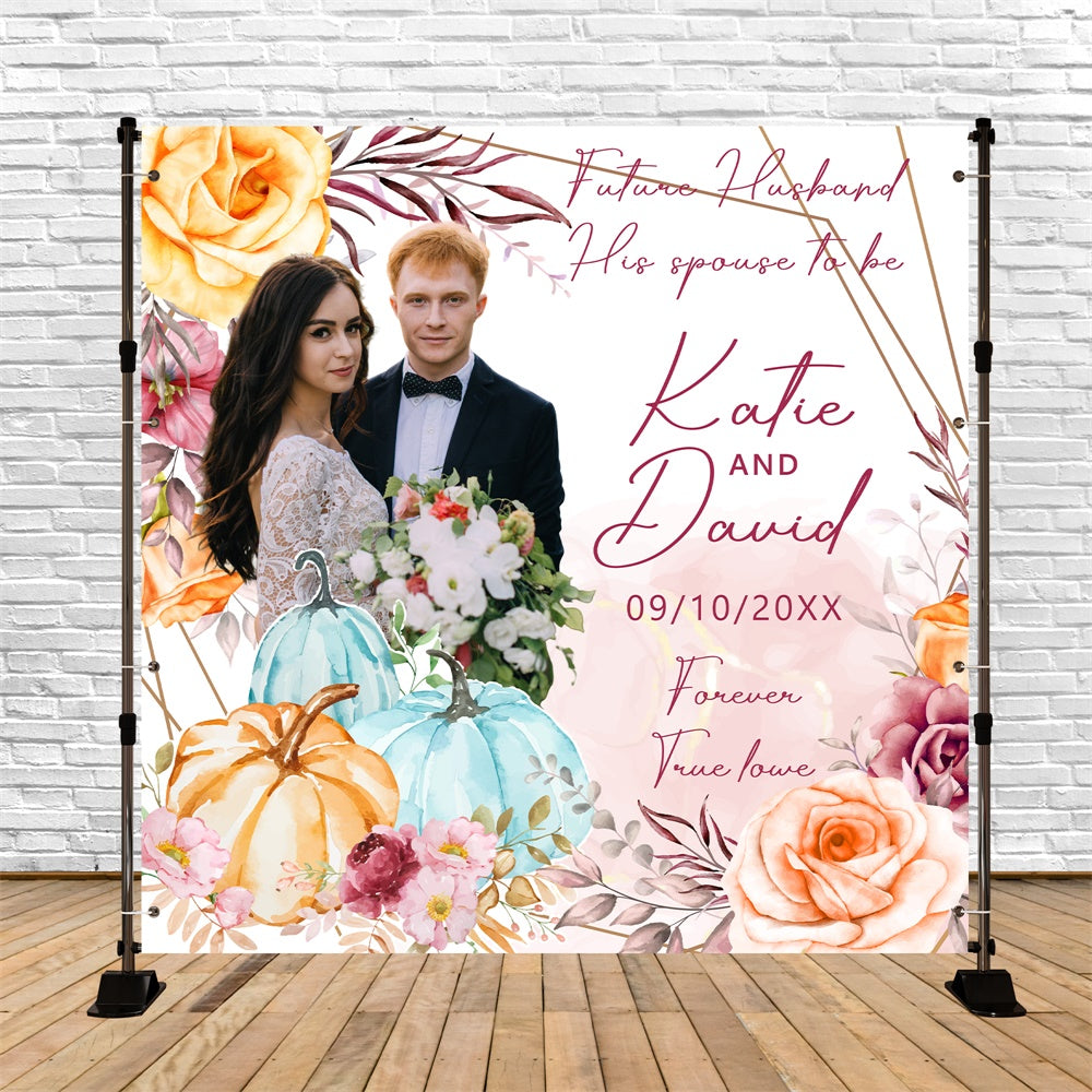 Toile de fond Mariage Automnale Fleurs Citrouilles Romance Personnalisable BRP6-106