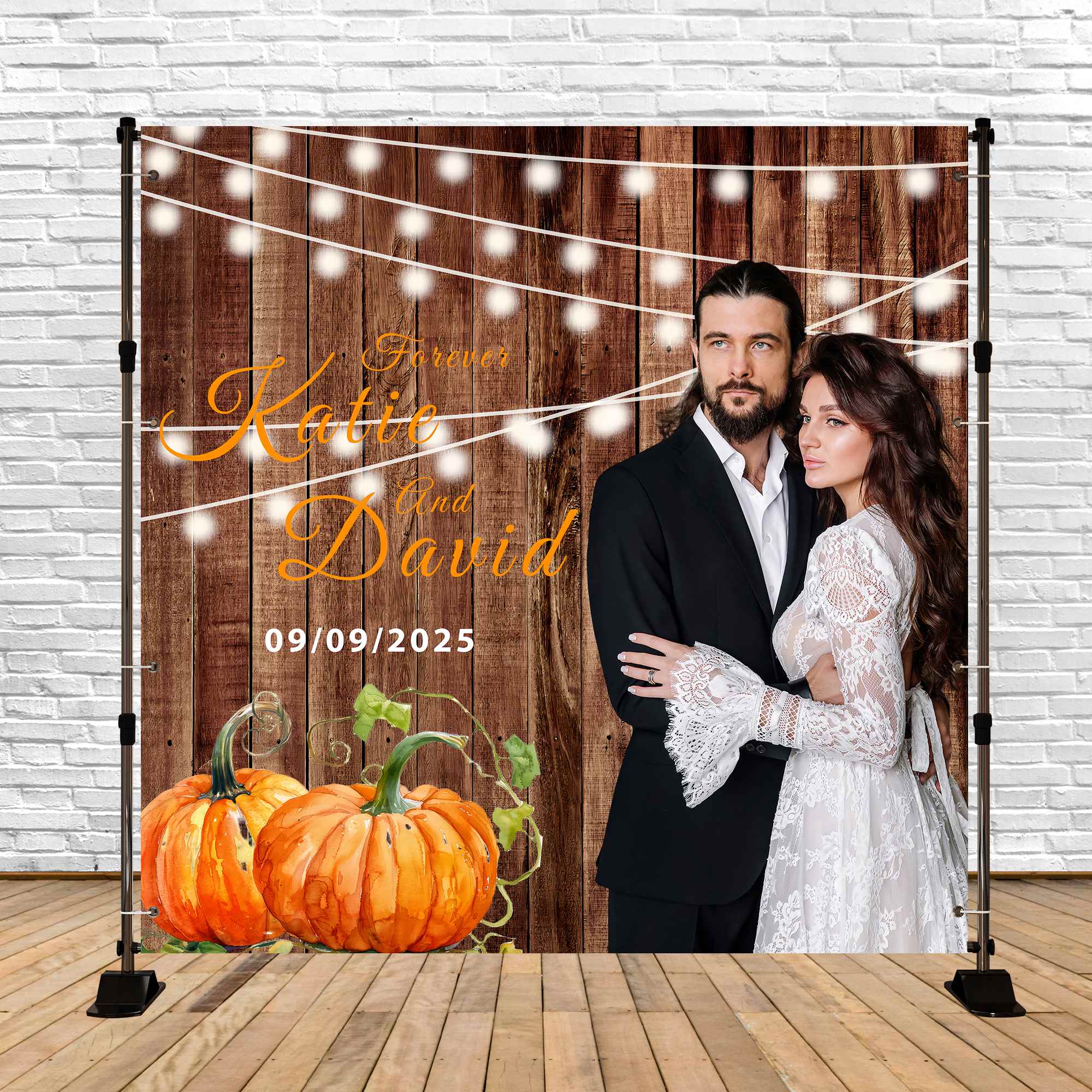 Toile de fond Mariage Automnale Lumières Chaleureuses Citrouille Personnalisable BRP6-108